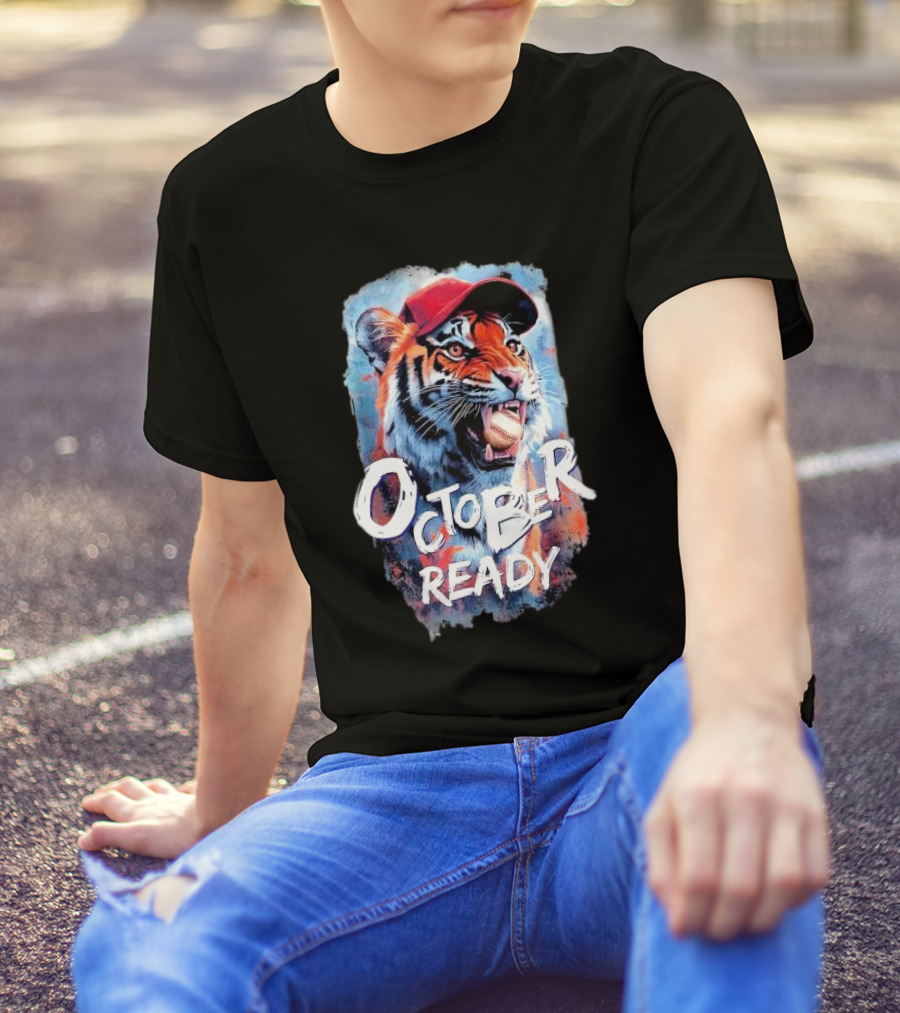 October Ready Tiger Baseball Sports Playoffs Roaring With Determination T-Shirt