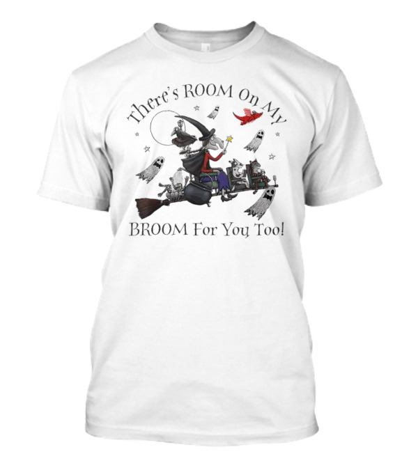 There's Room On My Broom For You Too Ghosts Owls Witch Halloween Broomstick Adventure T-Shirt