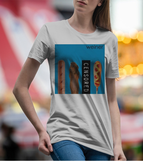 Weiner Hotdogs Censored Blue Background T-Shirt