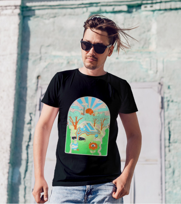 Anjunadeep X Andrew Mcgranahan Psychedelic Landscape With Eye And Cloud Motif T-Shirt