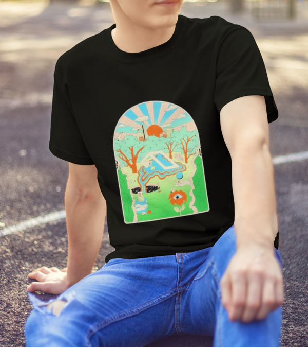 Anjunadeep X Andrew Mcgranahan Psychedelic Landscape With Eye And Cloud Motif T-Shirt