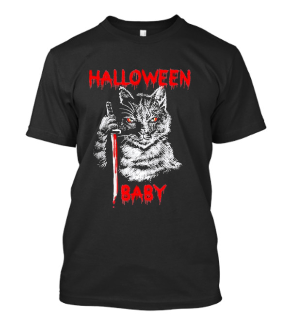 Halloween Baby Scary Black Cat With Sword T-Shirt