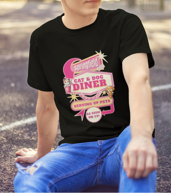 Springfield Cat And Dog Diner Serving Up Pets As Seen On TV Retro Neon Sign T-Shirt