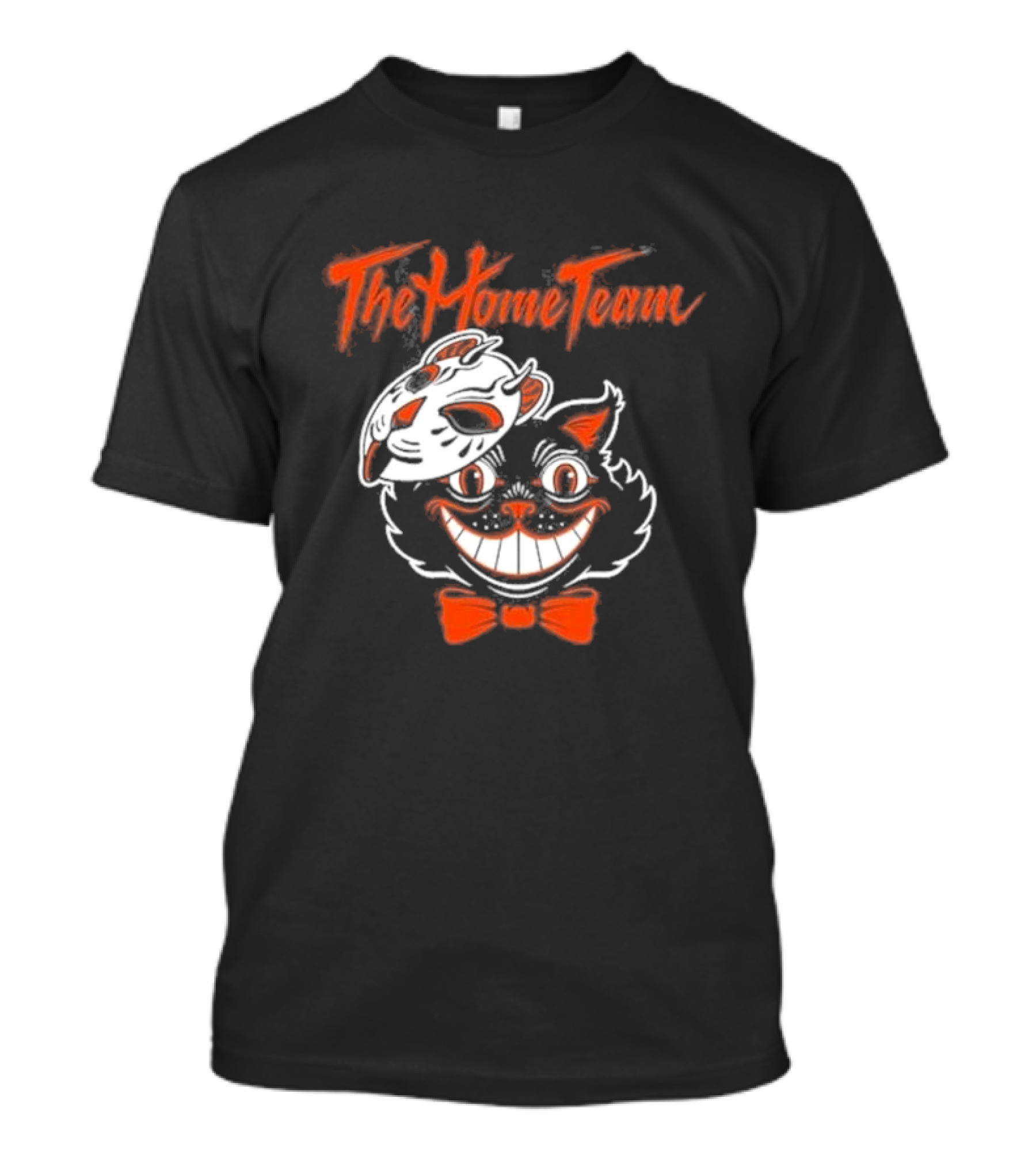 The Home Team Halloween Cat With Mask Bow Tie And Cheshire Grin T-Shirt
