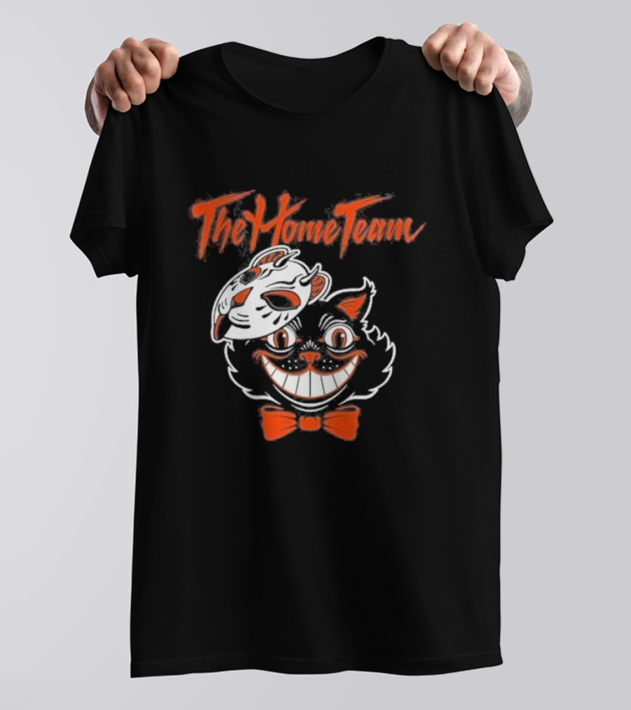 The Home Team Halloween Cat With Mask Bow Tie And Cheshire Grin T-Shirt