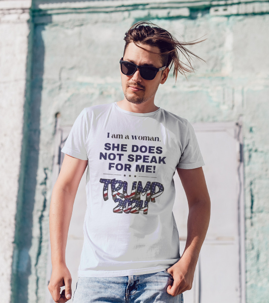 I Am A Woman She Does Not Speak For Me Trump 2024 American Flag T-Shirt