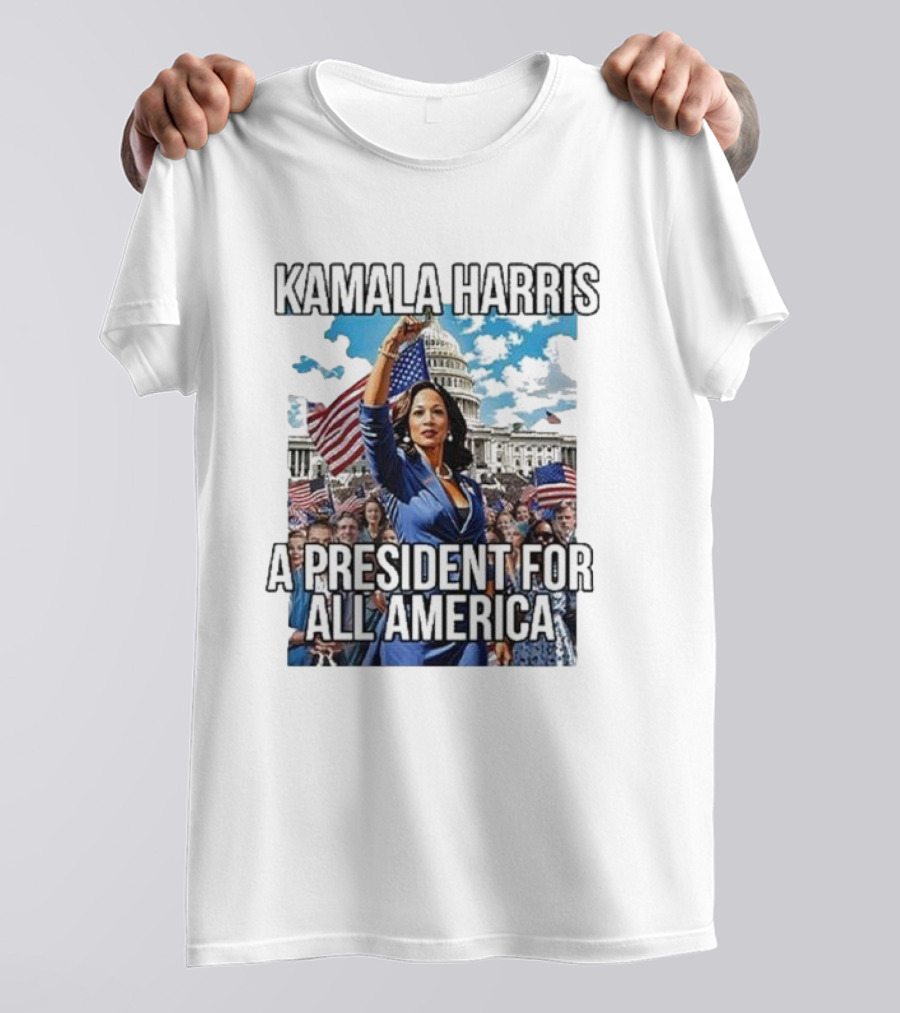 Kamala Harris A President For All America United States Capitol Background Flags T-Shirt