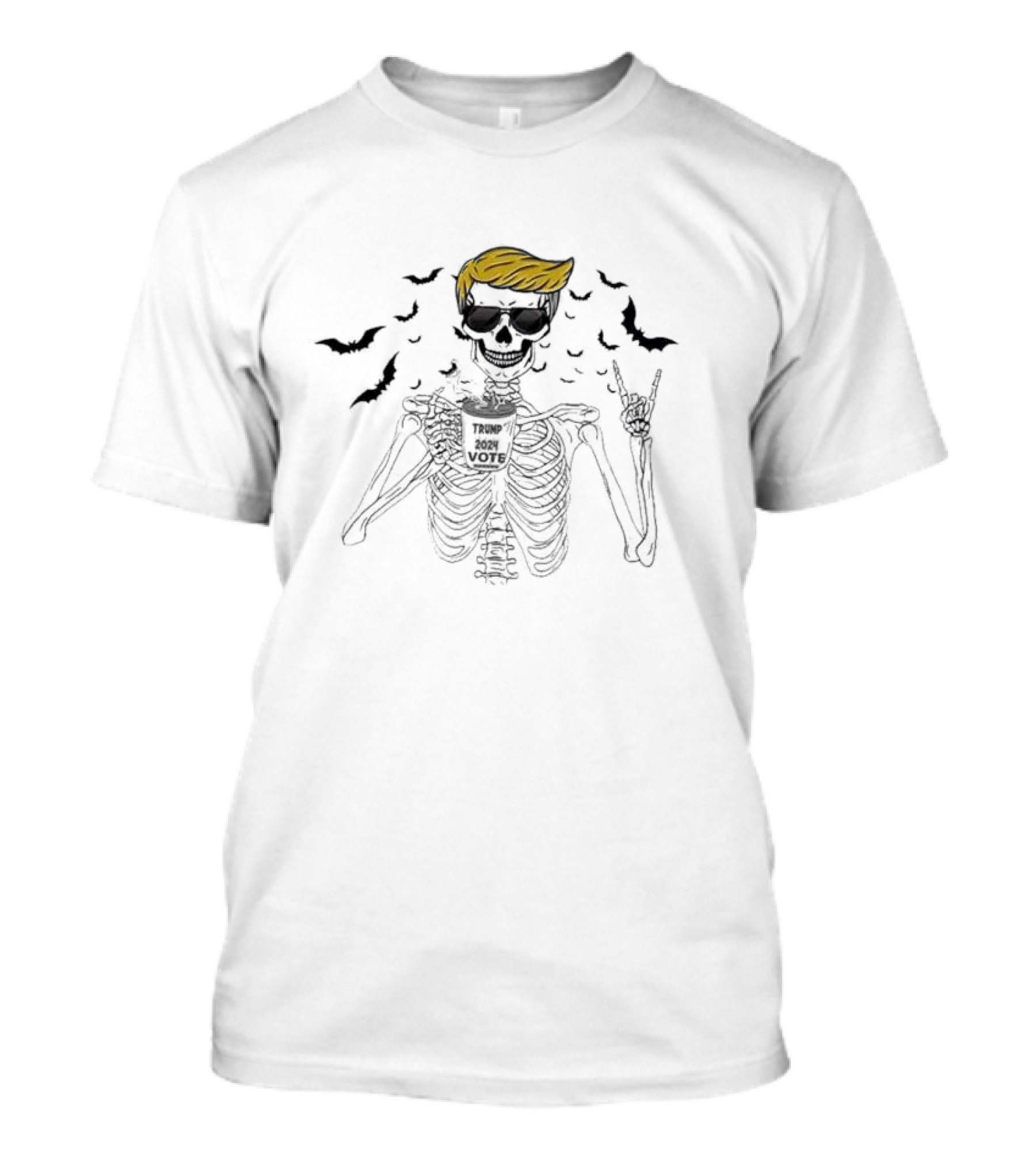 Trump 2024 Vote Skeleton With Bats Halloween Short Sleeve T-Shirt