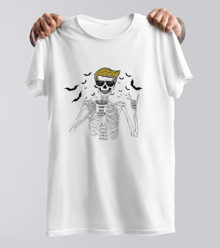Trump 2024 Vote Skeleton With Bats Halloween Short Sleeve T-Shirt