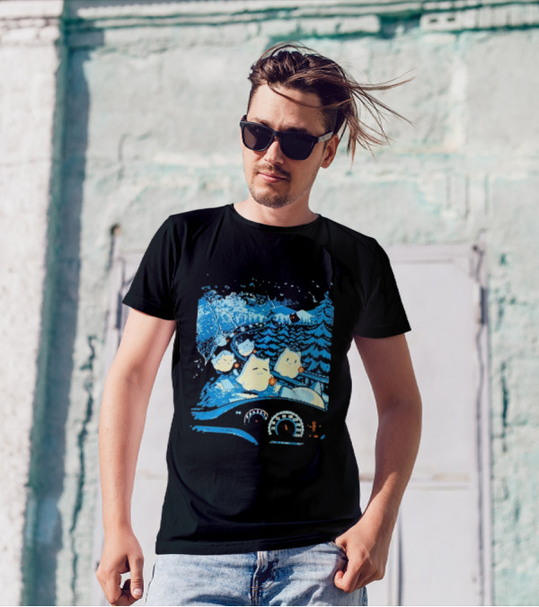 Haunted Road Pixel Art Ghost Cats Forest Adventure T-Shirt
