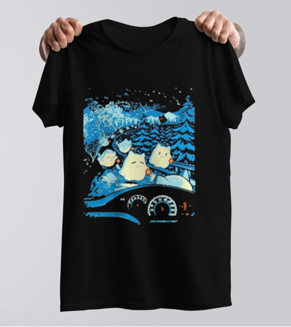 Haunted Road Pixel Art Ghost Cats Forest Adventure T-Shirt