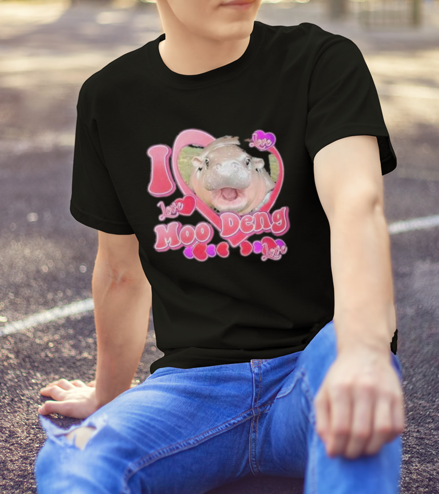 I Love Moo Deng Baby Hippo Heart Love Cute T-Shirt