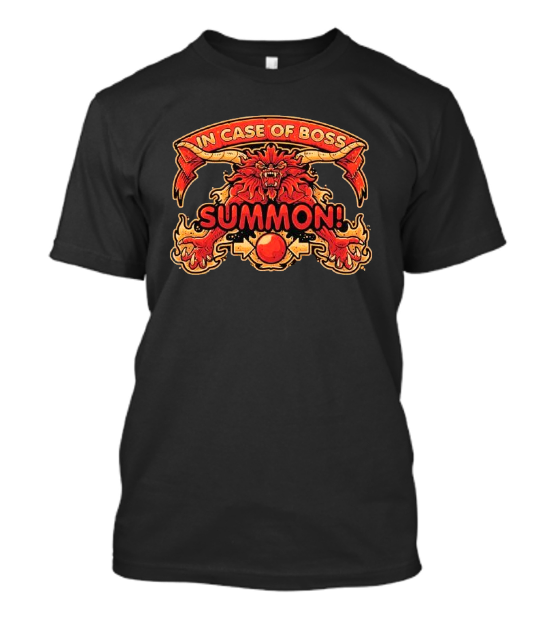 In Case Of Boss Summon Fierce Lion Mythical Creature Red Orb Emblem T-Shirt