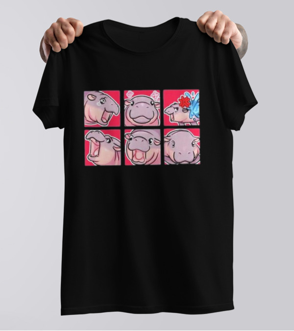 Moo Deng Baby Pygmy Hippo Faces T-Shirt