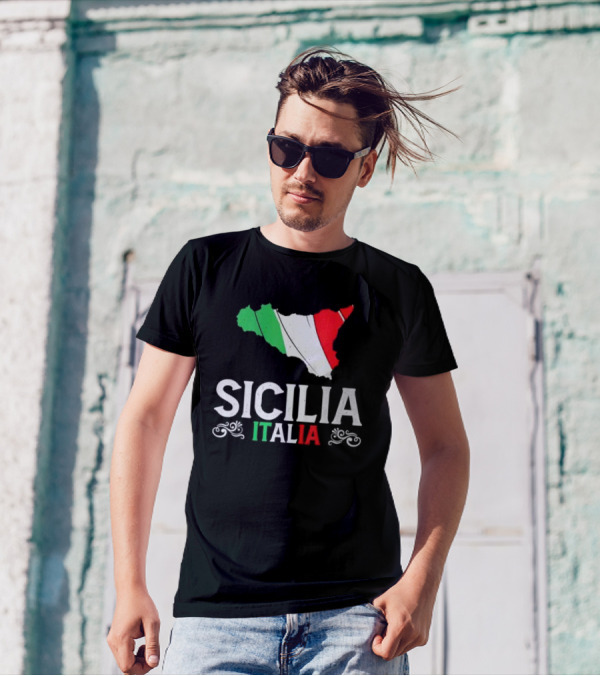 Sicilia Italia Sicily Map Italian Flag T-Shirt