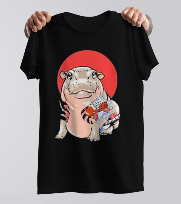 Yakuza Moo Deng Animal Tattoo Koi Fish Red Sun T-Shirt