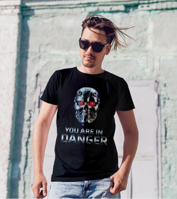 You Are In Danger Terminator Skynet Metal Skull T-Shirt