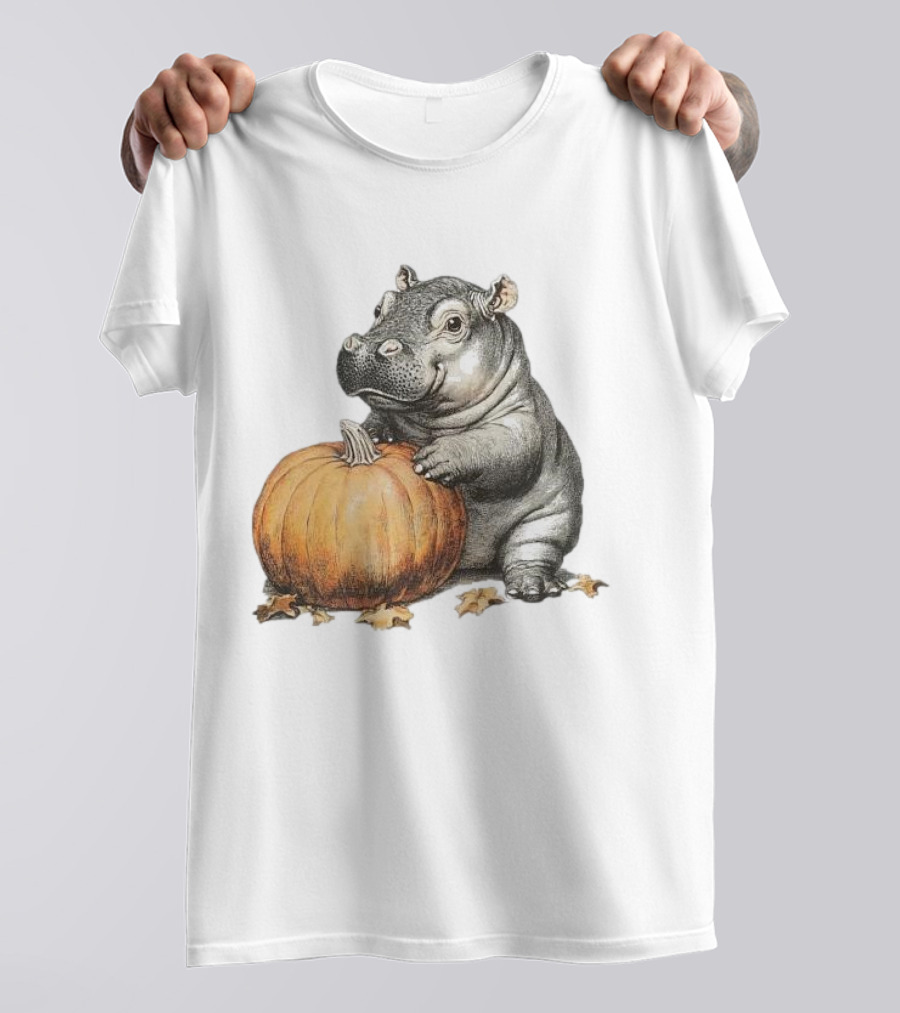 Hippo Halloween Moo Deng Pumpkin Vintage 90s Nostalgia T-Shirt
