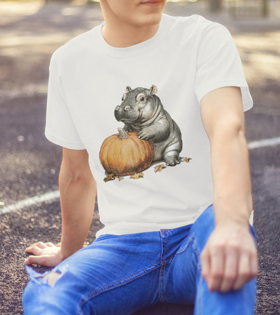 Hippo Halloween Moo Deng Pumpkin Vintage 90s Nostalgia T-Shirt