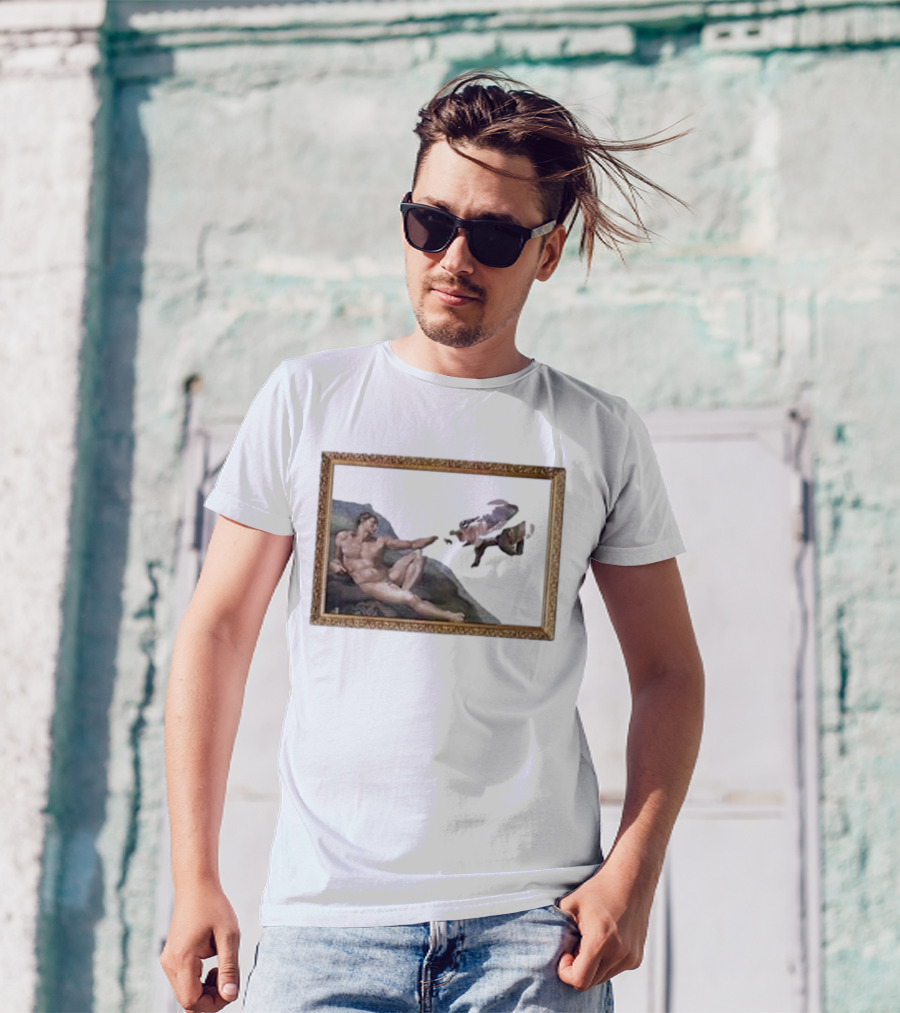 Michelangelo Moo Deng Creation Parody Vintage Frame T-Shirt