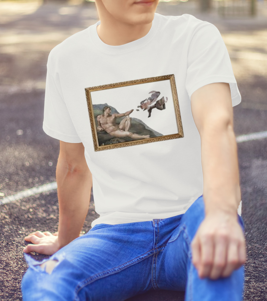 Michelangelo Moo Deng Creation Parody Vintage Frame T-Shirt
