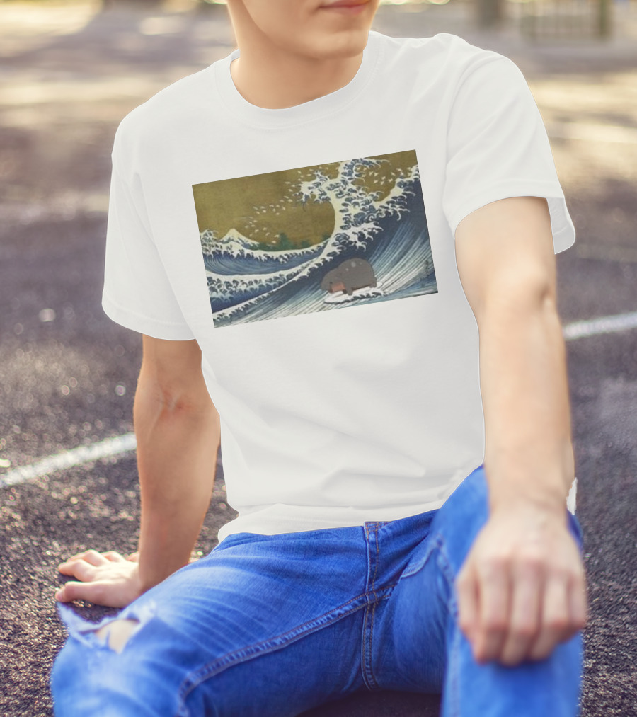Moo Deng Surfing The Great Wave Off Kanagawa Hybrid T-Shirt