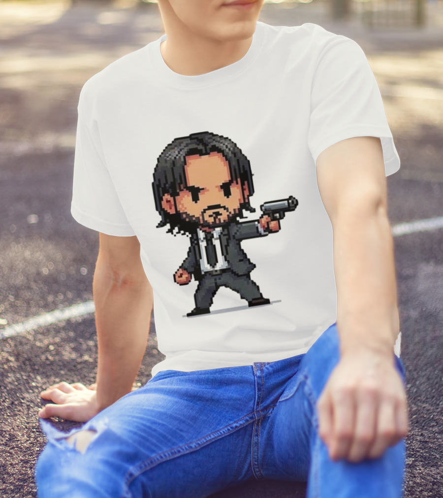 Pixel Chibi John Wick With Gun T-Shirt
