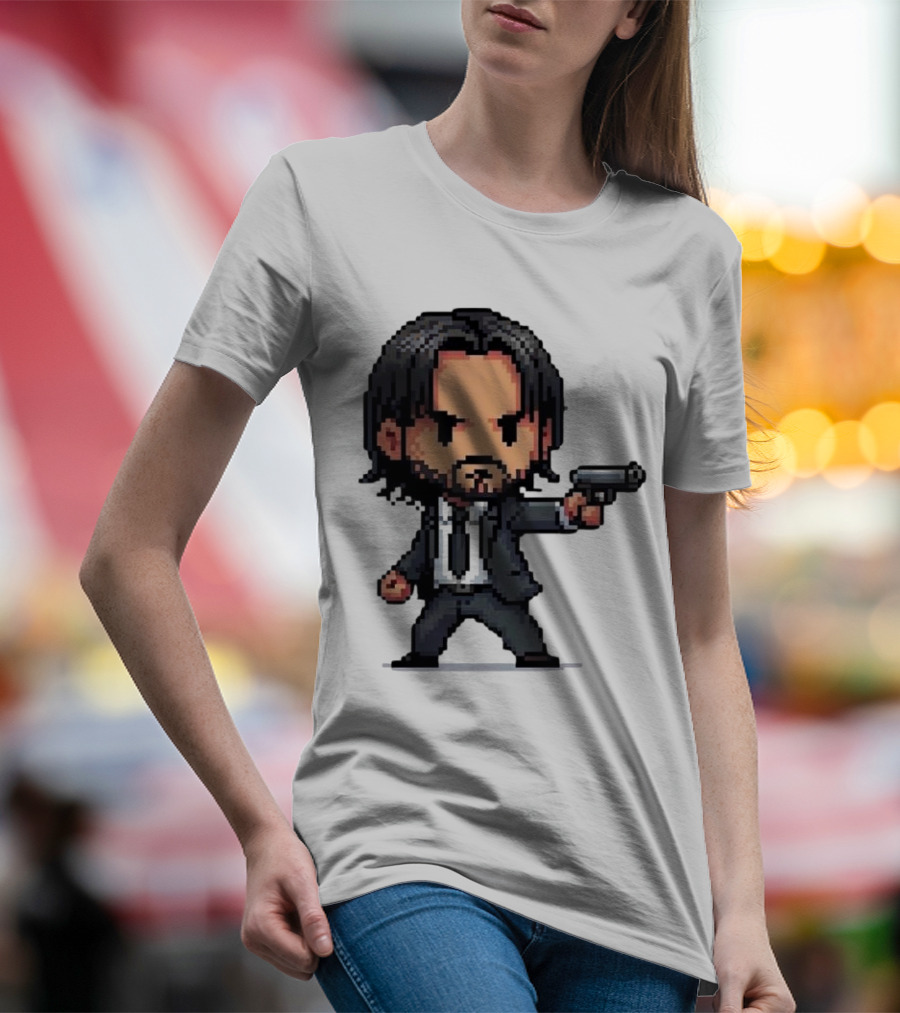 Pixel Chibi John Wick With Gun T-Shirt