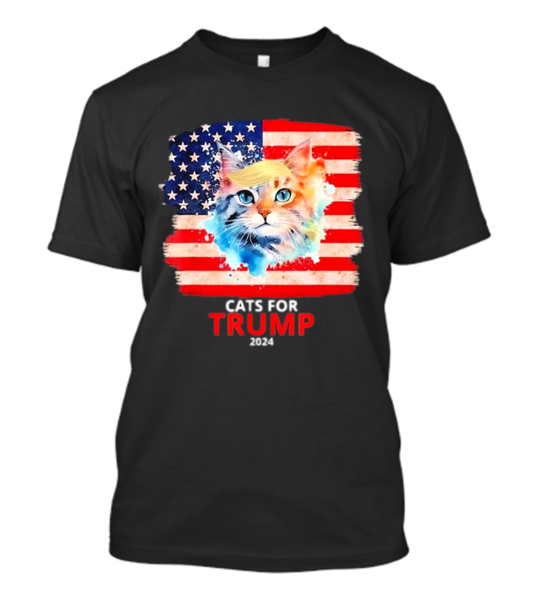 Cats For Trump 2024 Funny For Vance Trump American Flag Cat With Trump Hair T-Shirt