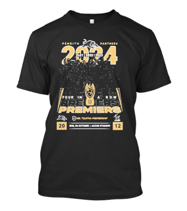 Penrith Panthers 2024 Four In A Row NRL Telstra Premiership Premiers Team Photo T-Shirt