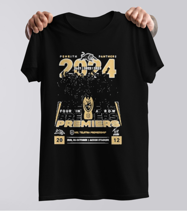Penrith Panthers 2024 Four In A Row NRL Telstra Premiership Premiers Team Photo T-Shirt