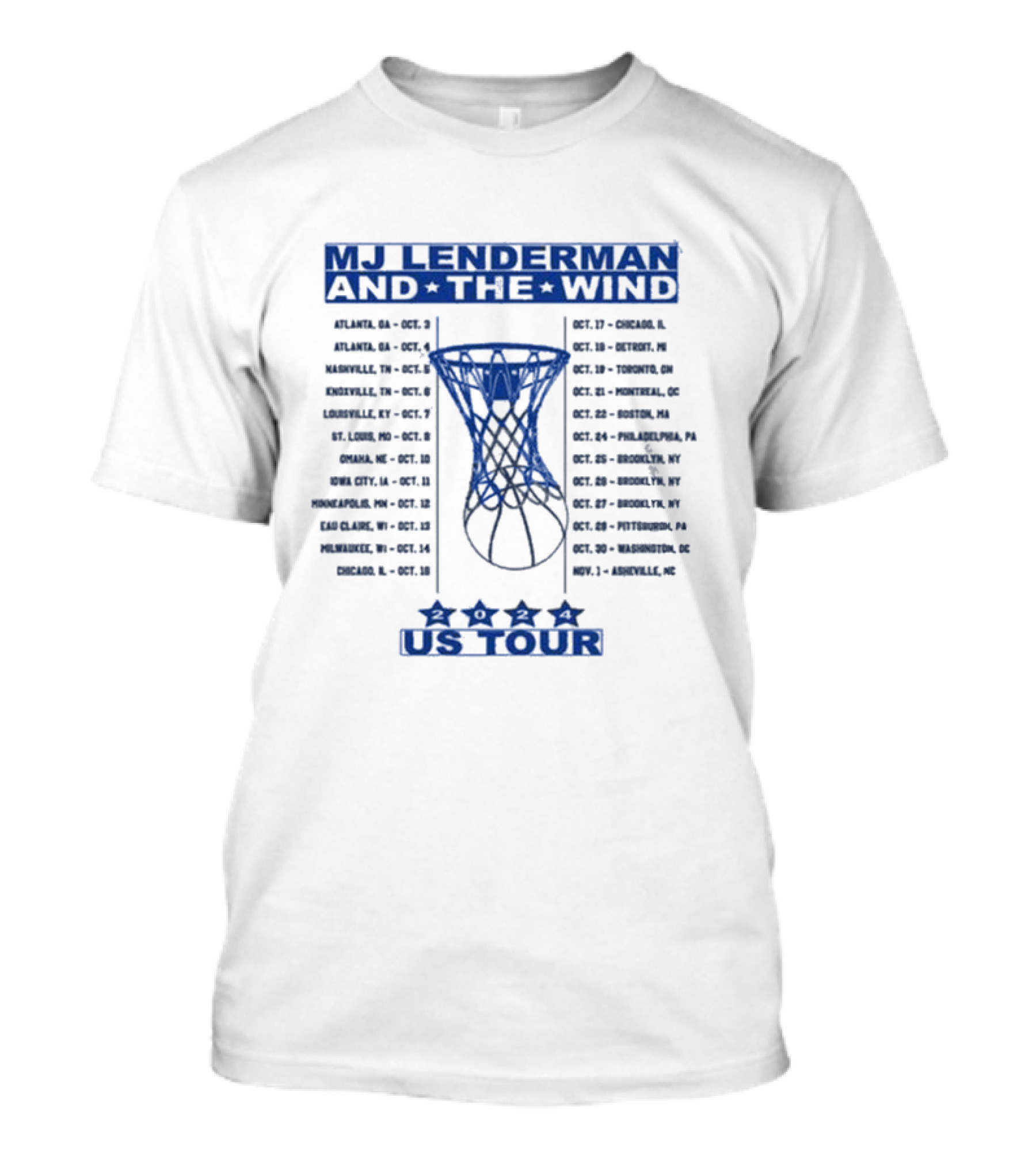 MJ Lenderman And The Wind 2024 US Tour Basketball Hoop Design With October Dates T-Shirt