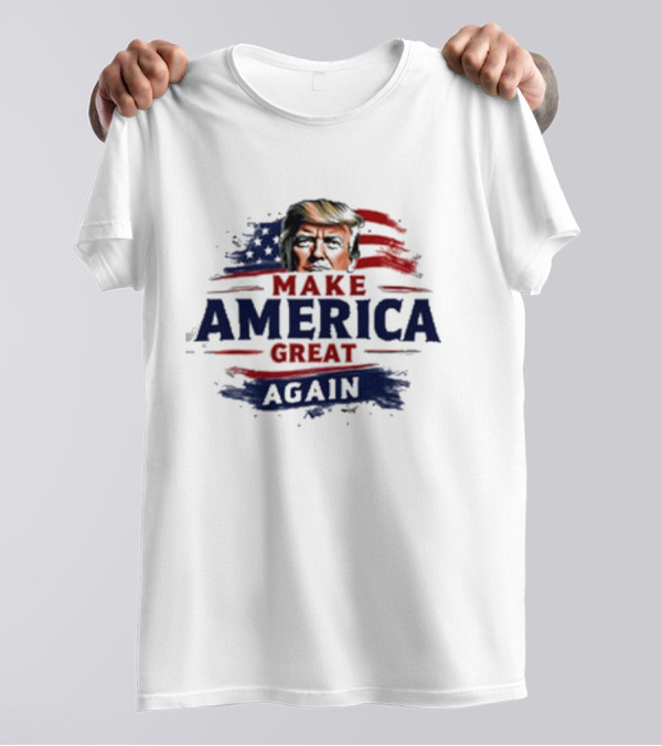 Make America Great Again Trump Face American Flag Background T-Shirt