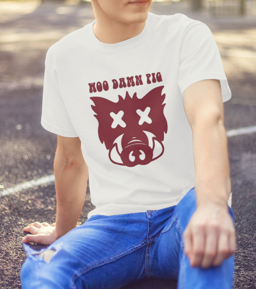 Woo Damn Pig Razorback Silhouette With X Eyes T-Shirt
