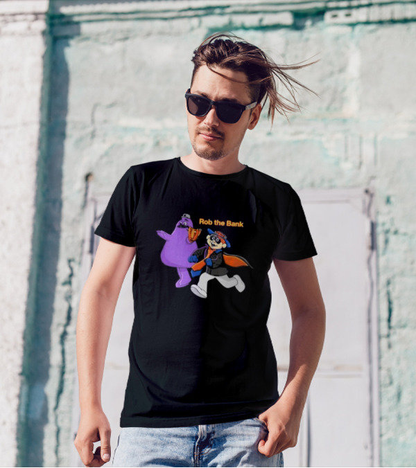 Grimace Monster Accompanies Rob The Bank Heist With Classic Burglar Image T-Shirt