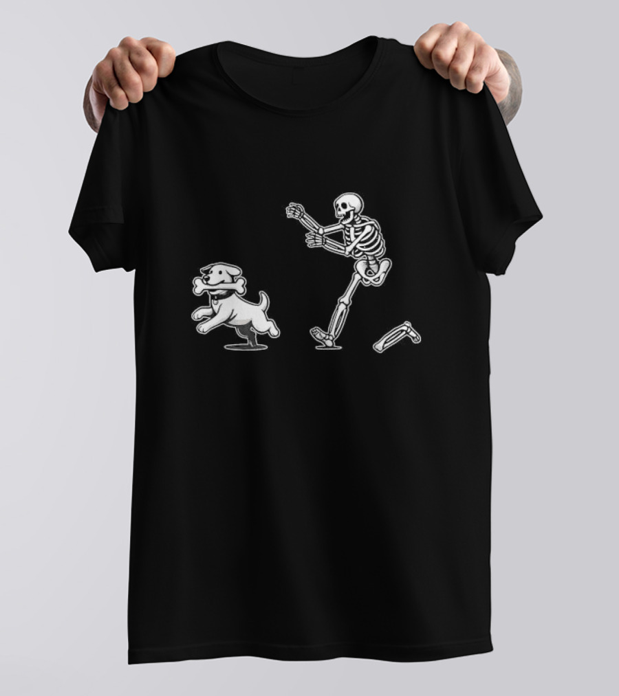 Halloween Dog Funny Skeleton Chasing Dog With Bone T-Shirt