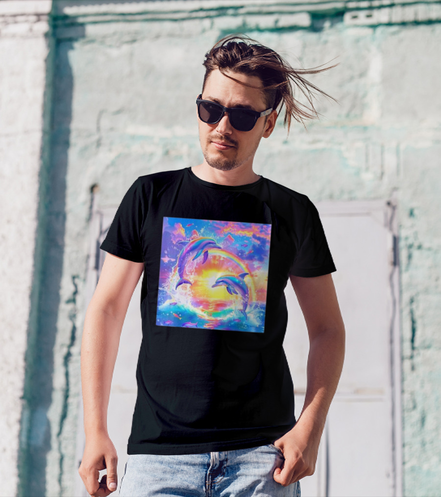 I Just Wanna Be Part Of Your Symphony Dolphin Rainbow Sunset Ocean Scene T-Shirt