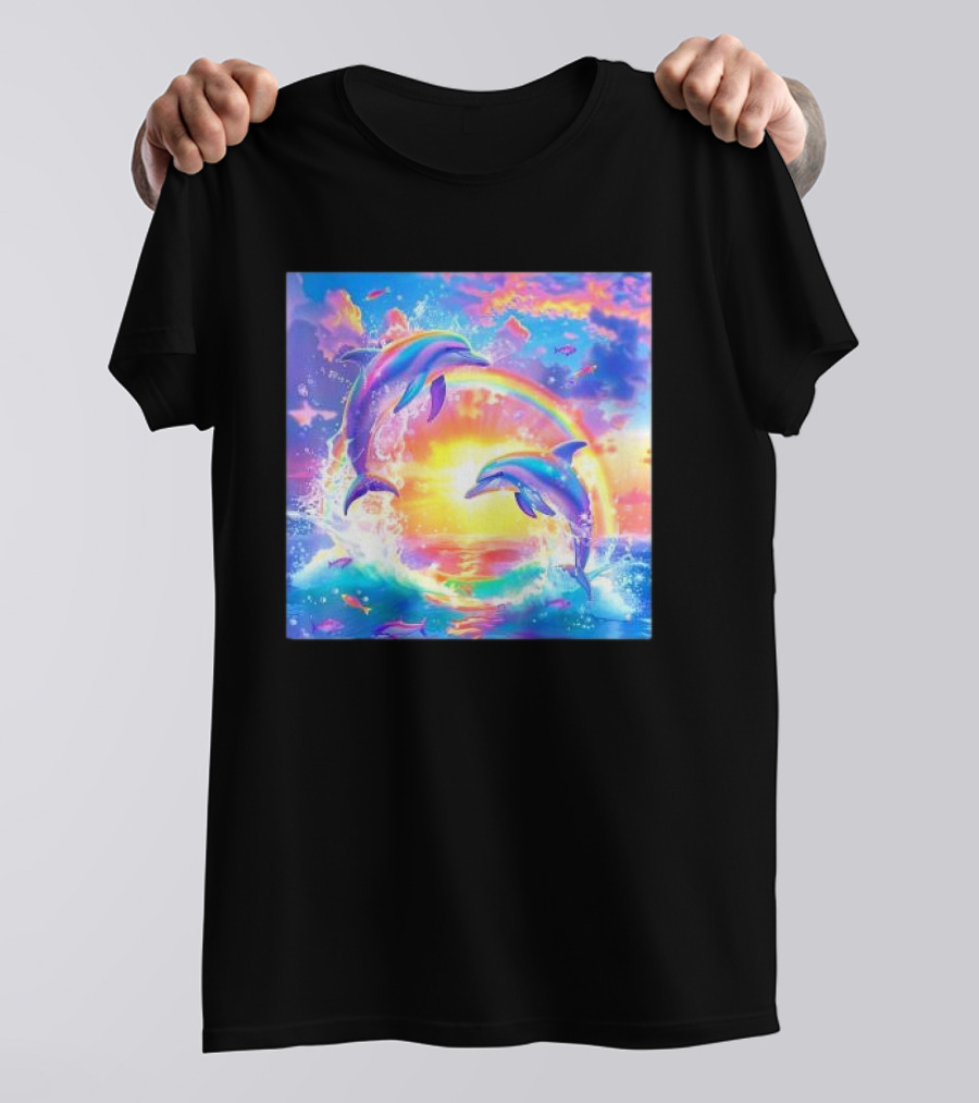 I Just Wanna Be Part Of Your Symphony Dolphin Rainbow Sunset Ocean Scene T-Shirt