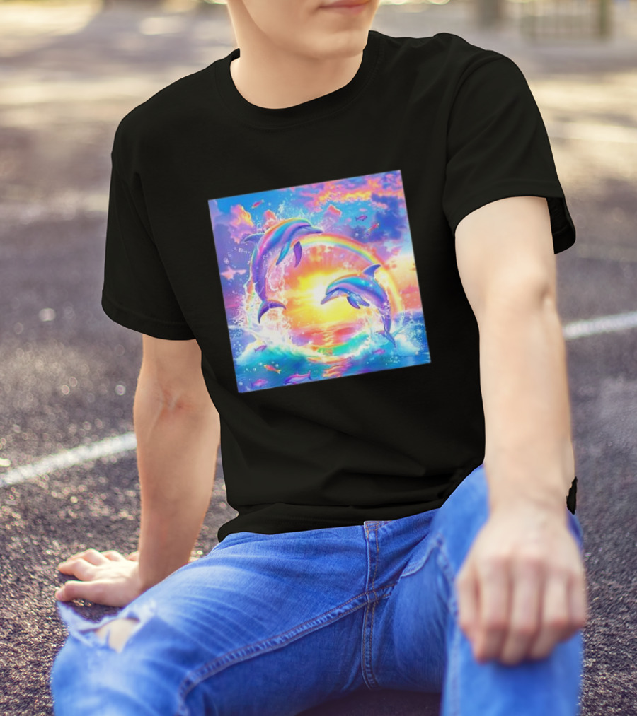 I Just Wanna Be Part Of Your Symphony Dolphin Rainbow Sunset Ocean Scene T-Shirt