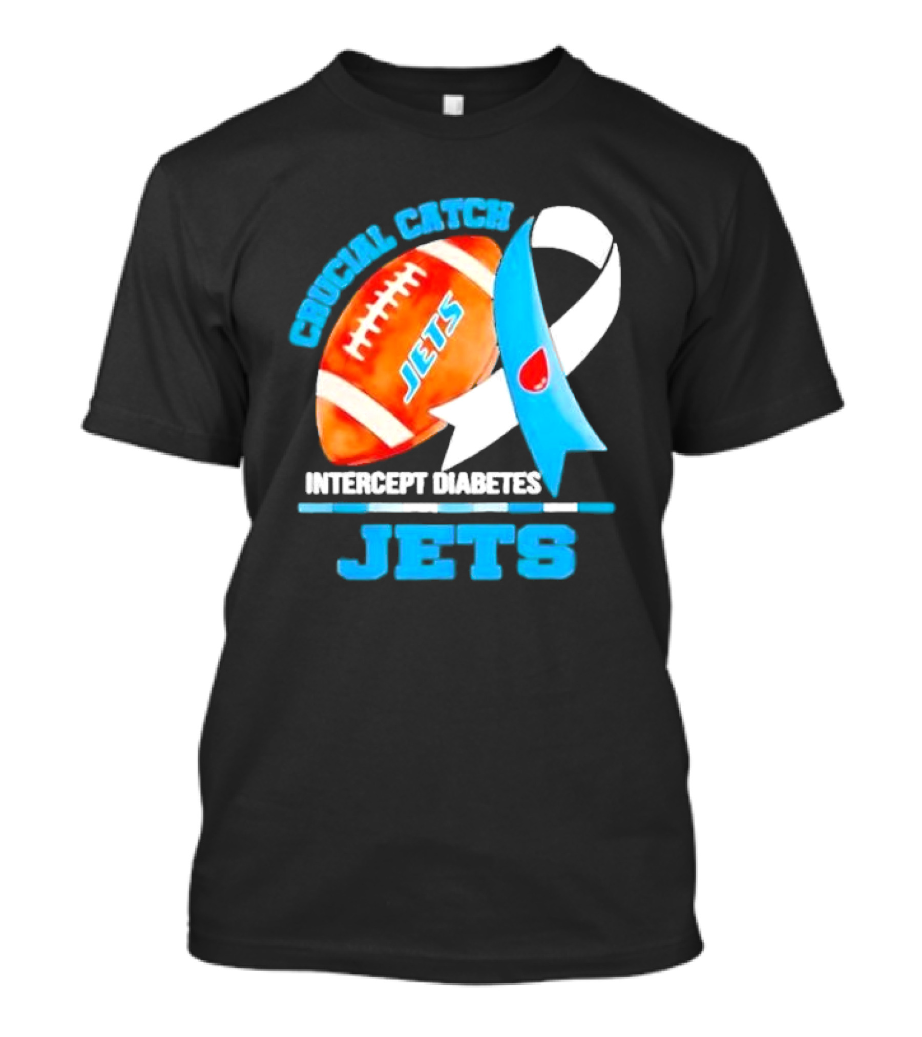 Crucial Catch Jets Intercept Diabetes Awareness Football T-Shirt