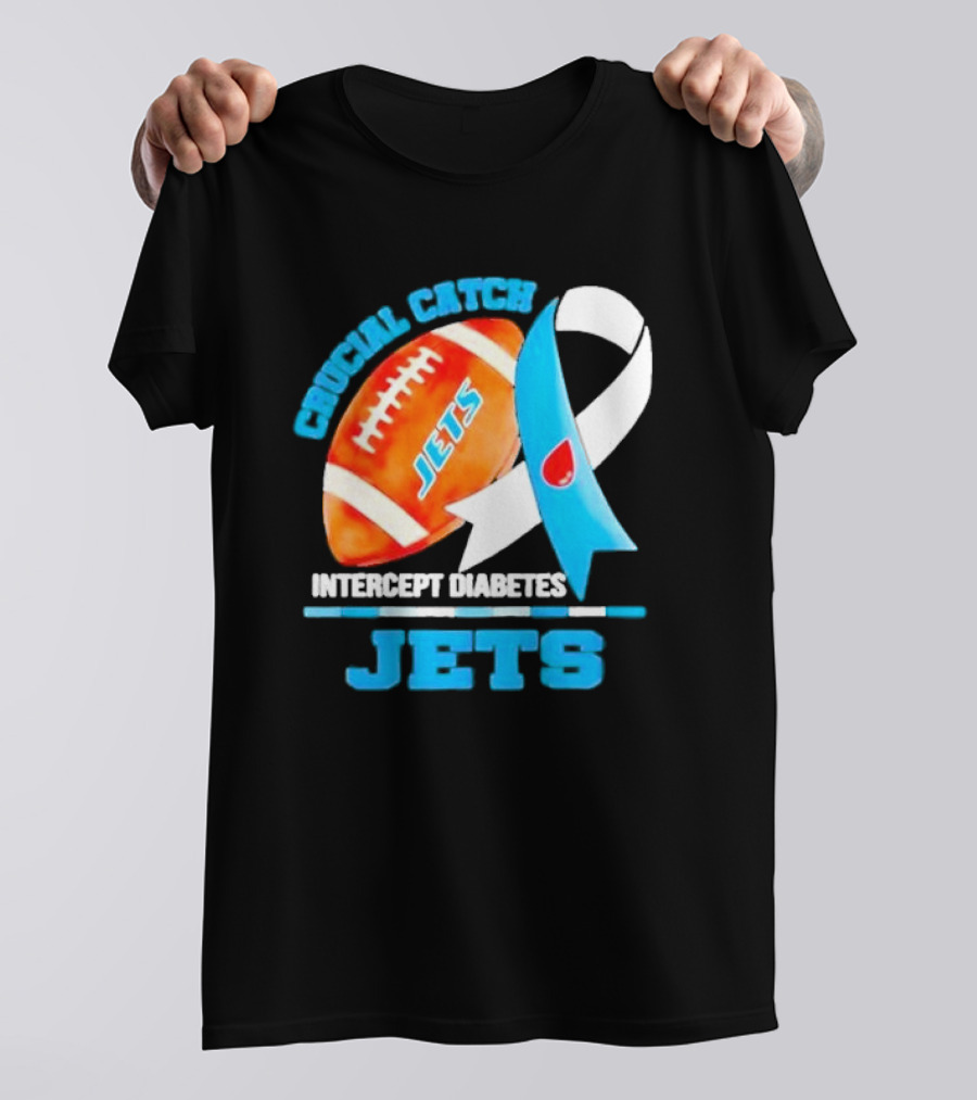 Crucial Catch Jets Intercept Diabetes Awareness Football T-Shirt