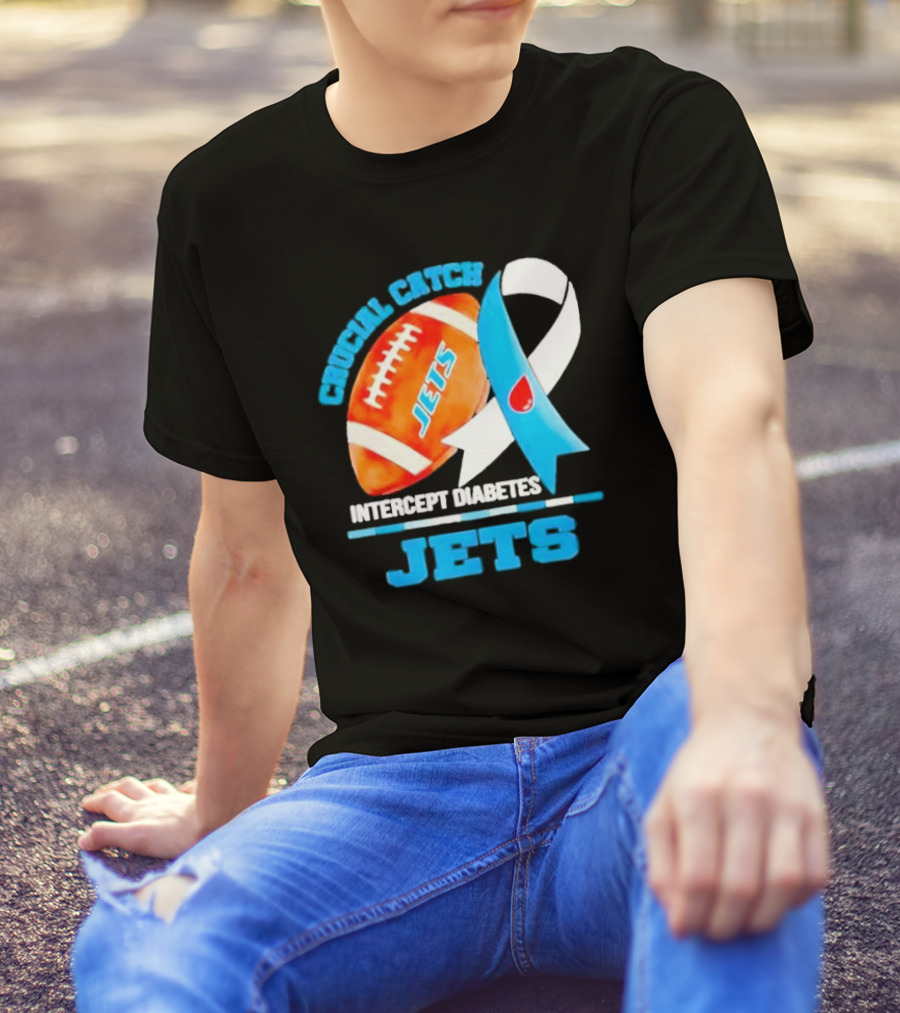 Crucial Catch Jets Intercept Diabetes Awareness Football T-Shirt