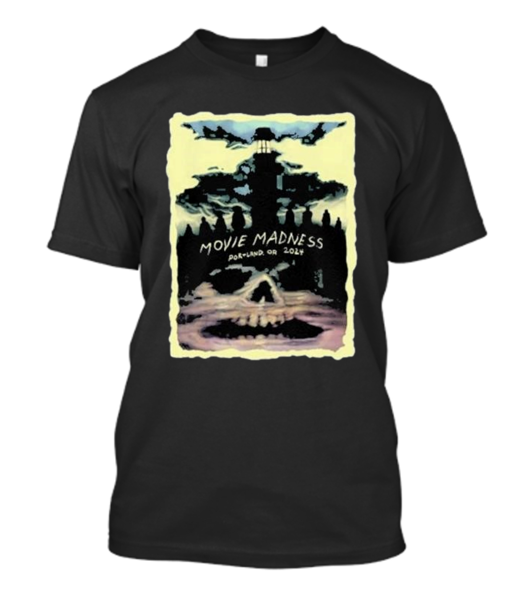 Movie Madness Portland OR Halloween 2024 Spooky Skull Sky T-Shirt