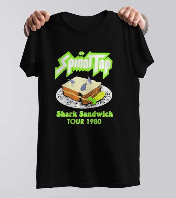 Spinal Tap Shark Sandwich Tour 1980 Logo With Shark Fins On Sandwich T-Shirt