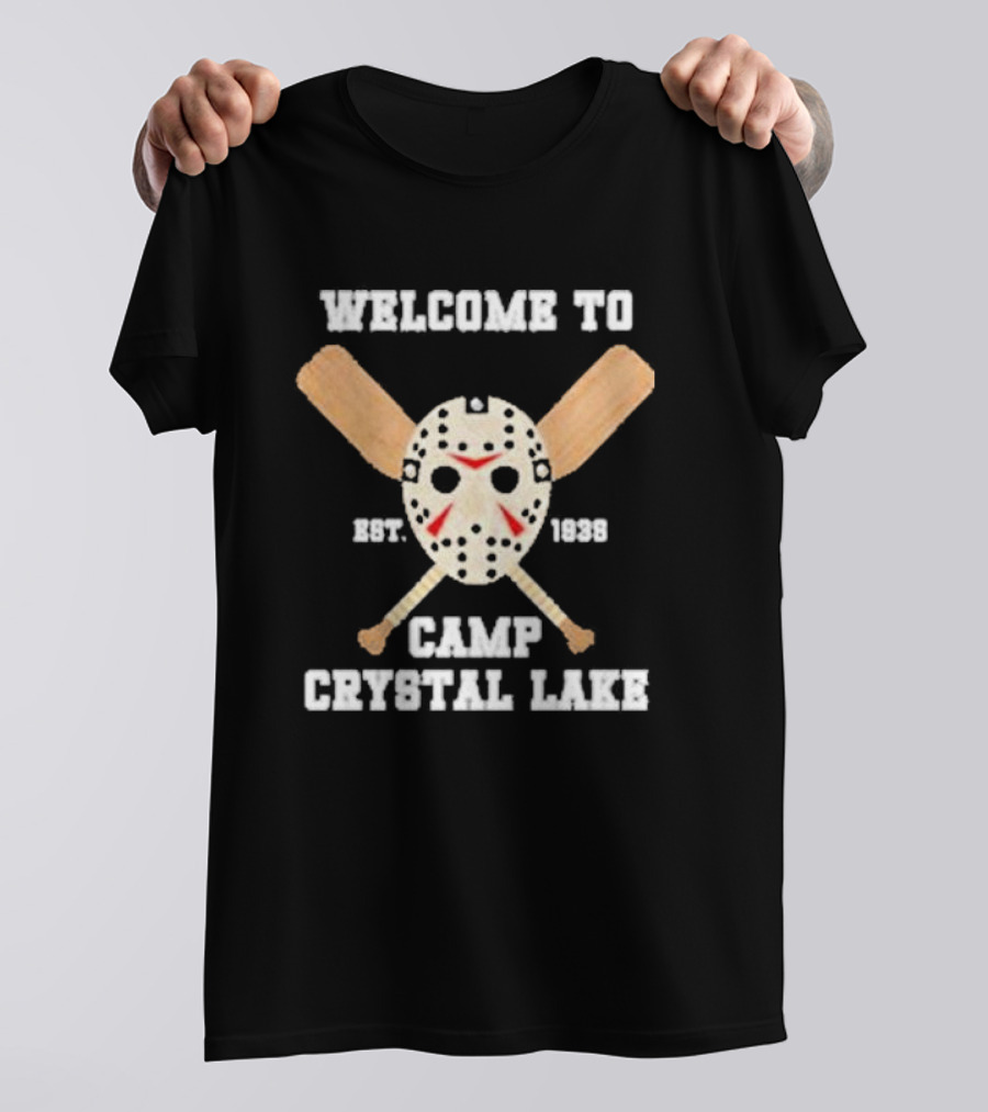 Welcome To Est 1939 Camp Crystal Lake Hockey Mask Crossed Bats T-Shirt