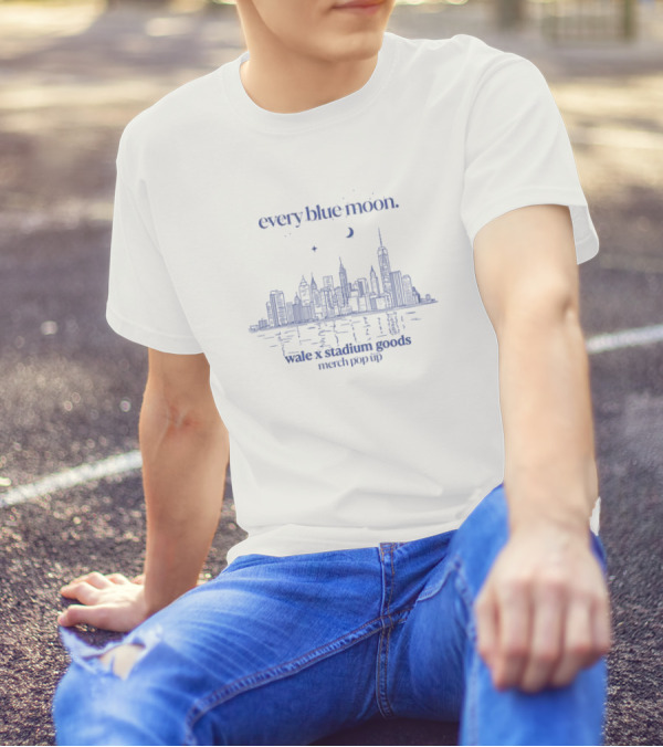 Every Blue Moon Wale X Stadium Goods Merch Pop Up City Skyline Moon Stars T-Shirt