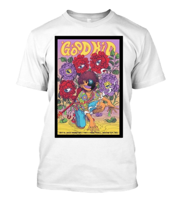 Good Kid Live October 12 2024 Foro Puebla Mexico City MX Psychedelic Art Flowers And Character T-Shirt