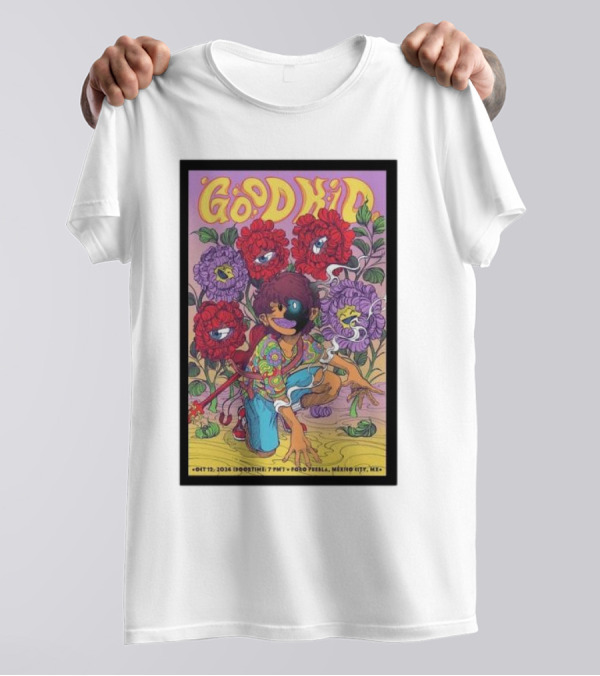 Good Kid Live October 12 2024 Foro Puebla Mexico City MX Psychedelic Art Flowers And Character T-Shirt