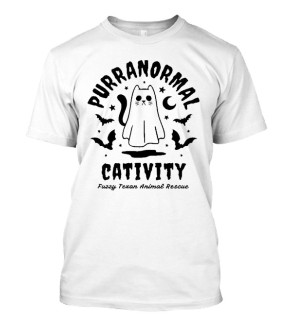 Purranormal Cativity Ghost Cat Halloween Fuzzy Texan Animal Rescue T-Shirt