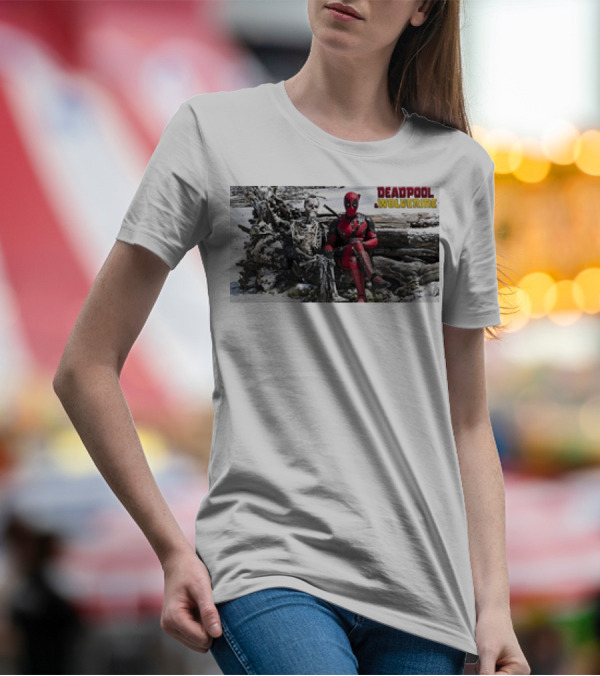 Deadpool And Skeleton Wolverine Snowy Scene T-Shirt